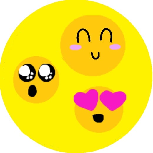 three happy faces: smiley, heart eyes, and wonder